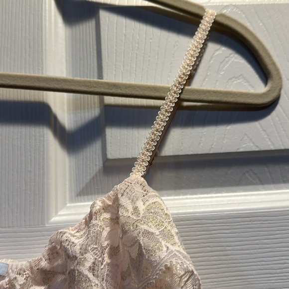 Eberjey Fanny Light Pink Metallic Gold Lace Inset Romper Teddy Pajamas S - Picture 4 of 8